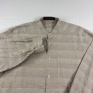 Jhane Barnes Shirt Mens L Geometric Button Up Band Collar Long Sleeve Vintage